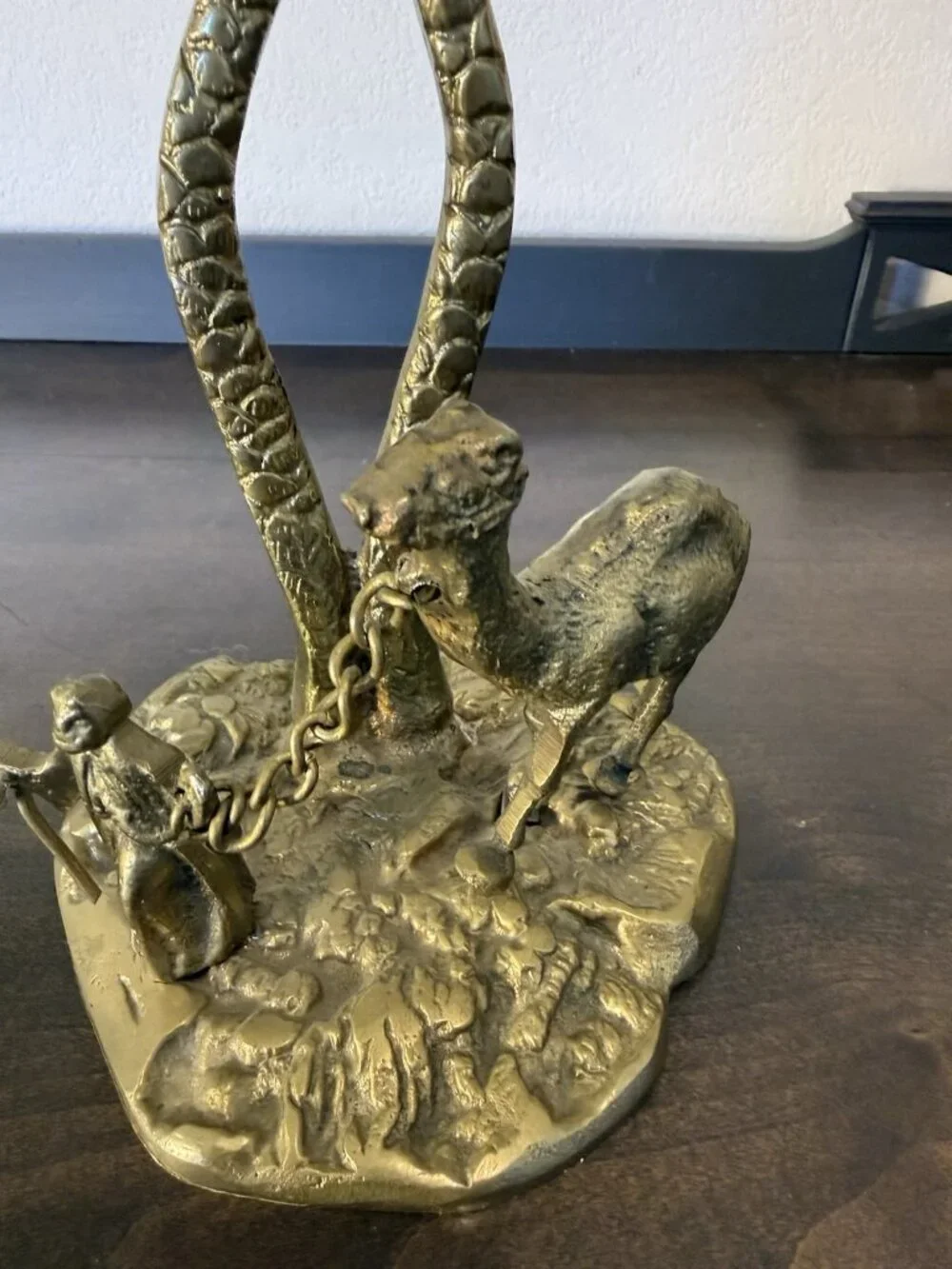 Vintage Bronze/Brass Sculpture Man with a Camel under a Palm Tree